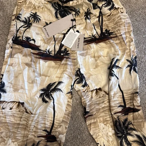 Palm Angels Cream & Navy Palm Print Pajama Shirt